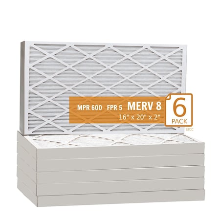 Purolator 16x20x2 Pleated Air Filter, MERV 8, 6 PK 16x20x2x1 KP (6 Pack)